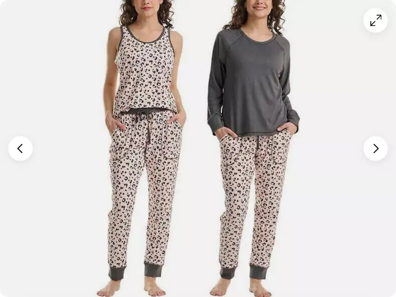 Live Love Lounge Women's 3 Piece Pajama Lounge Set, Chrchr/Pkhranml