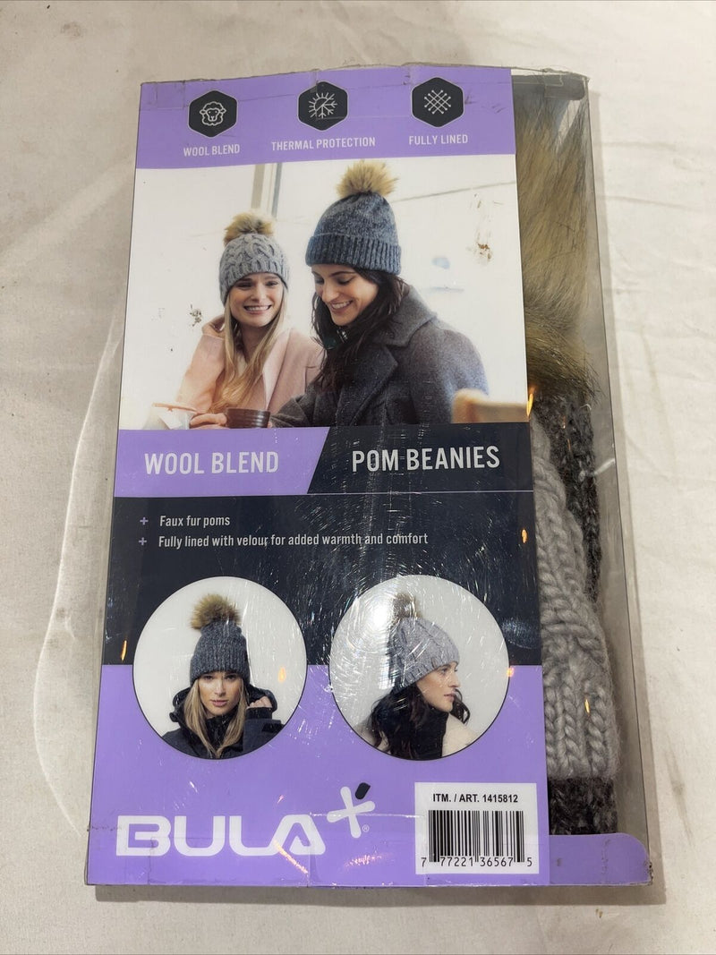 BULA Womens Wool Beanie Pom Pom Hat 2 Pack One Size