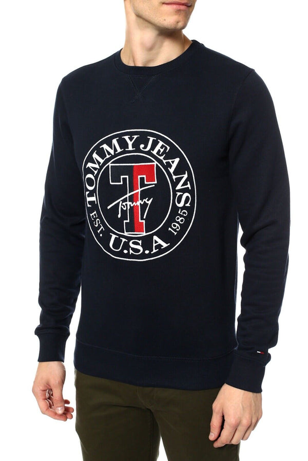 TOMMY JEANS Navy Blue Circle Logo Regular Fit Sweater Pullover Size S BNWT