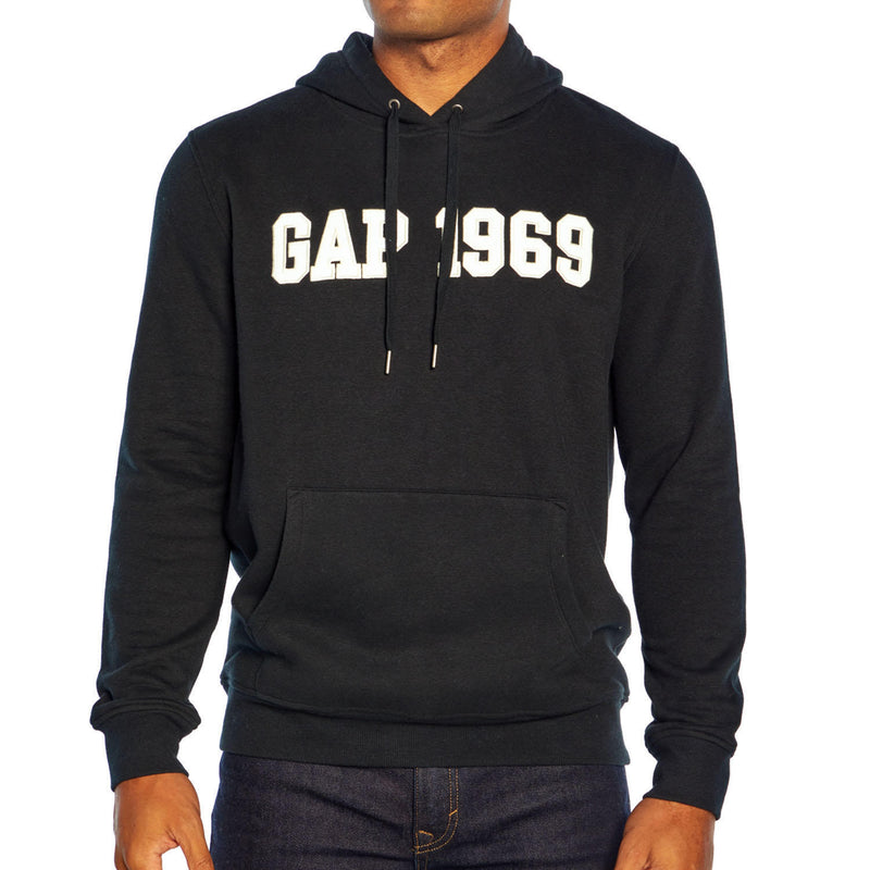 Gap 1969 Mens Applique Fleece Logo Hoodie Sweatshirt NWT Black Pullover
