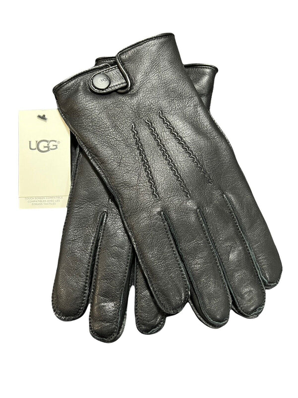Ugg Men's Metisse Tabbed Touch Screen Smart Tech Black Leather Gloves