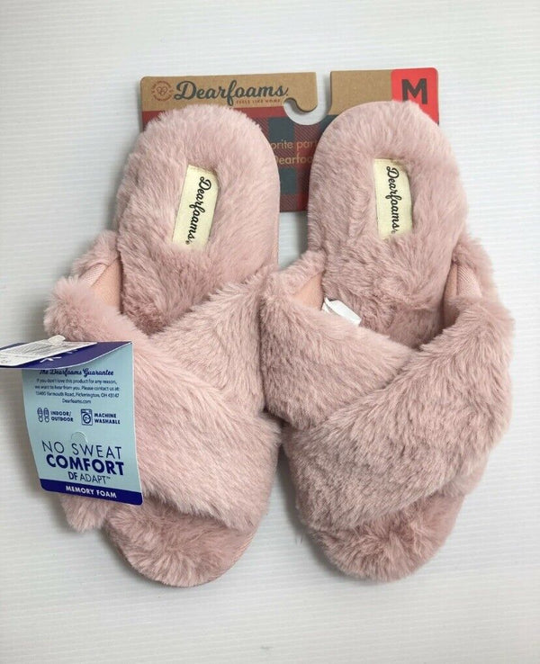 Dearfoams Furry Crossband Women's Slide Slipper Fuzzy