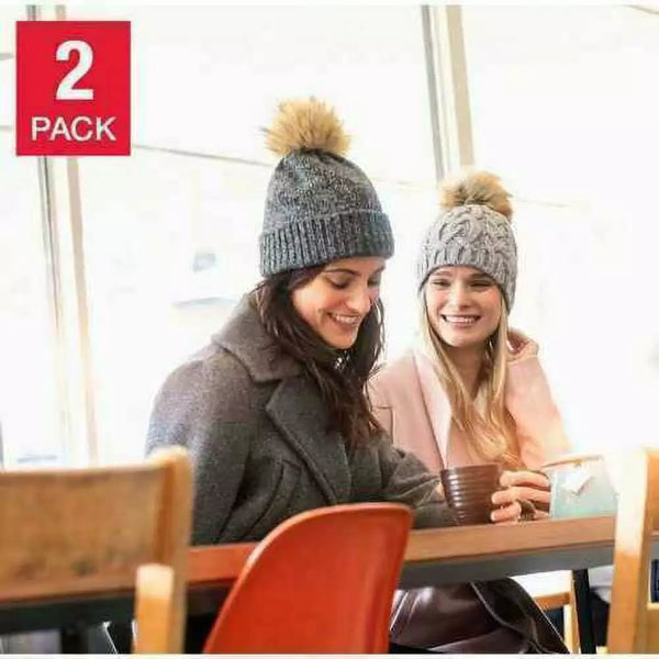 BULA Womens Wool Beanie Pom Pom Hat 2 Pack One Size