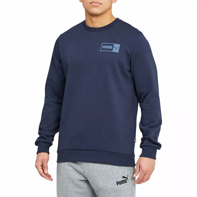 Puma Men's Crew Neck Fleece Pullover Logo Sweatshirt Navy