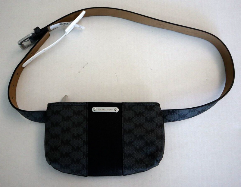 Michael Kors 556137C 001 Sz L/XL Black Signature MK Allover Print Belt Bag