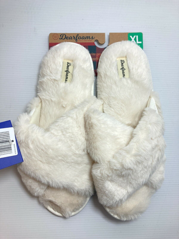 Dearfoams Furry Crossband Women's Slide Slipper Fuzzy