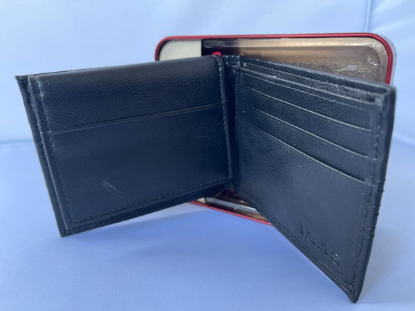 LEVI'S Men's Black Leather RFID BIFOLD ENW Wallet With Tin Gift Box