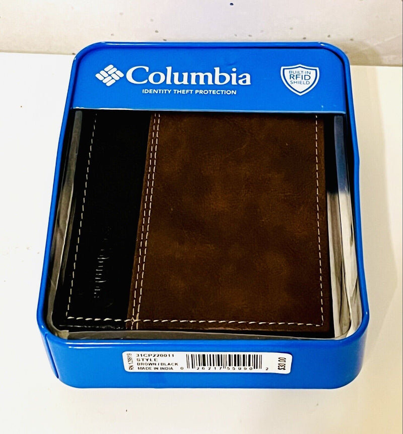 Columbia Mens Bifold Leather RFID Security Wallet Brown/black 31cp220011