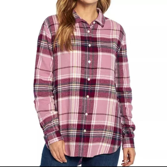 GAP Women's Small Plum Soft Button Down Long Sleeve Boyfriend Flannel Shirt PURPEL