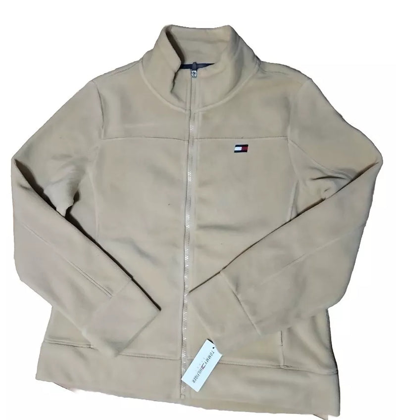 TOMMY HILFIGER WOMEN'S SPORT TAN ZIPUP FLEECE JACKET LONG SLEEVE