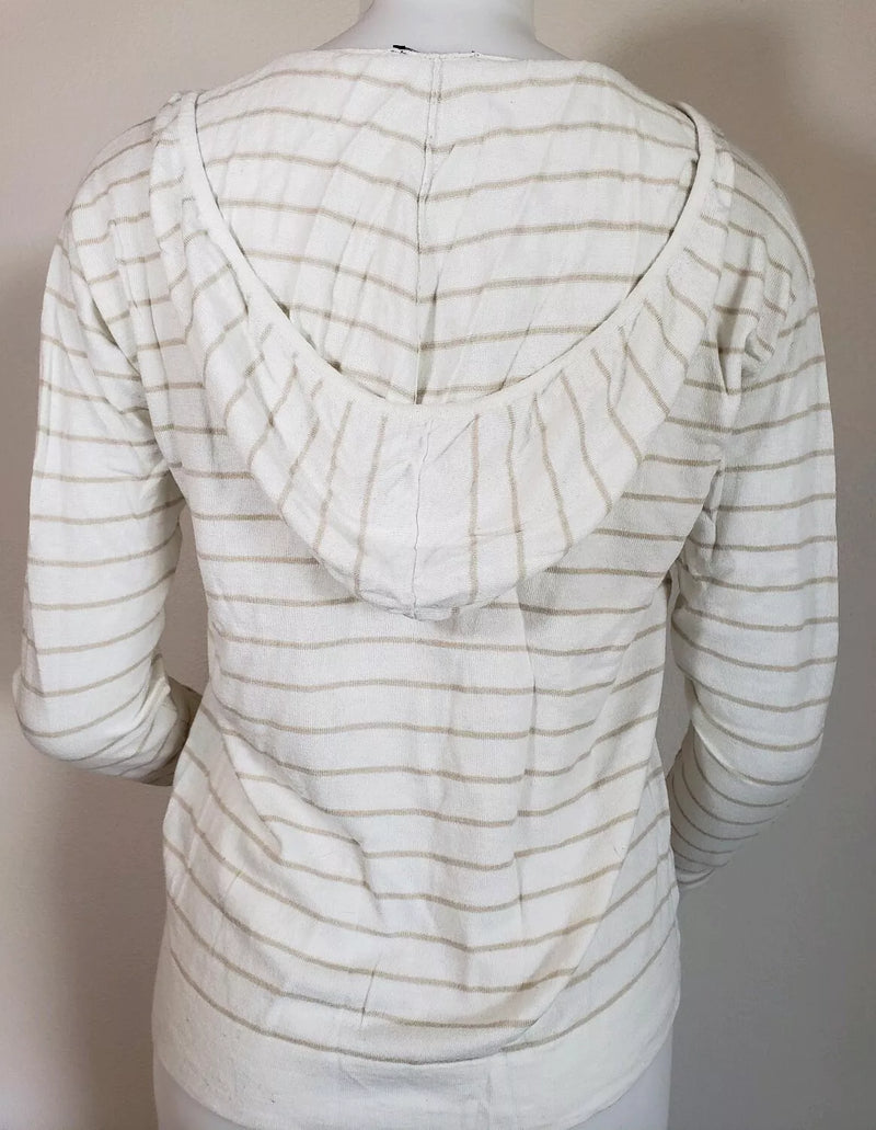 CALVIN KLEIN Performance Drawstring Tie Striped Hooded Shirt Women's