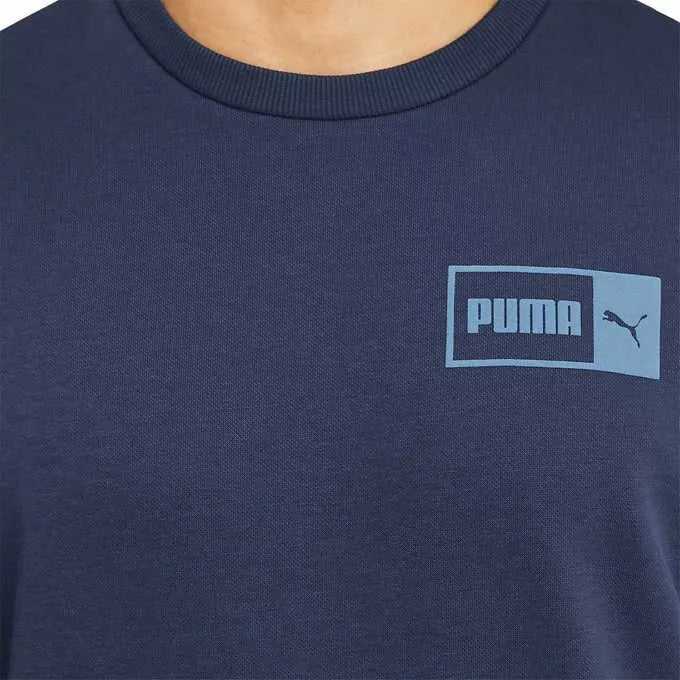 Puma Men's Crew Neck Fleece Pullover Logo Sweatshirt Navy