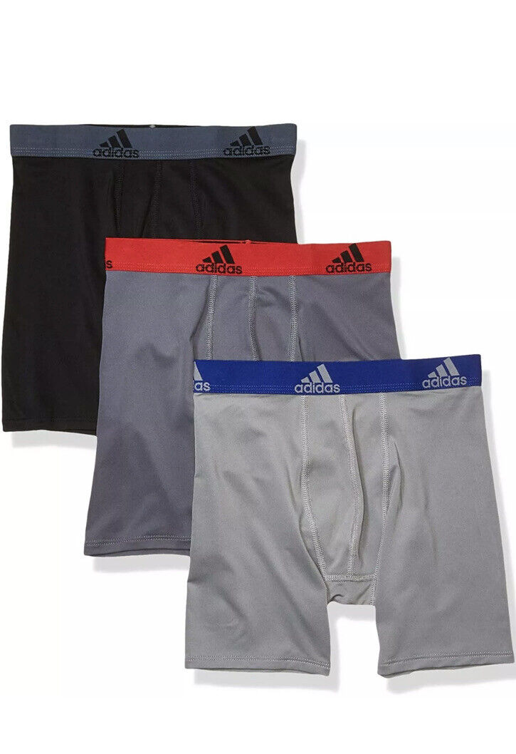 Adidas Climalite Long Boxer Briefs 3Pack Blk/Gry/Red/Blu Boys