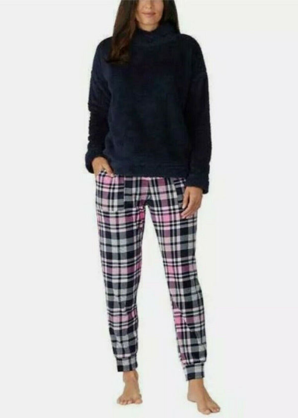 JANE & BLEECKER Women's Pink Navy Lounge Set Cozy Pajamas Sherpa NWT