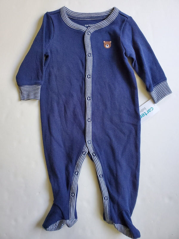 Carter's One Piece Footed Blue White Bear Snap Up Long Sleeve