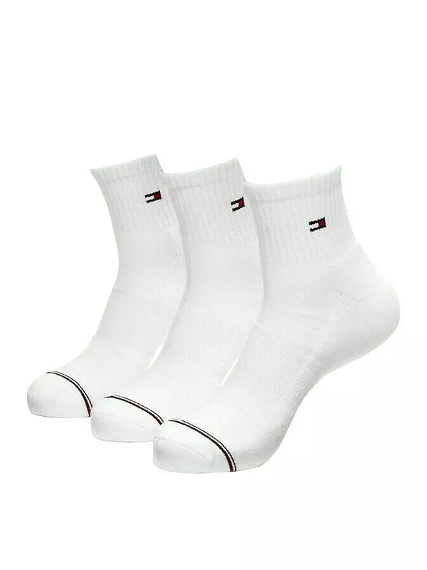 Tommy Hilfiger Mens Socks Athletic- Quarter Top -Crew - Soft Comfy White