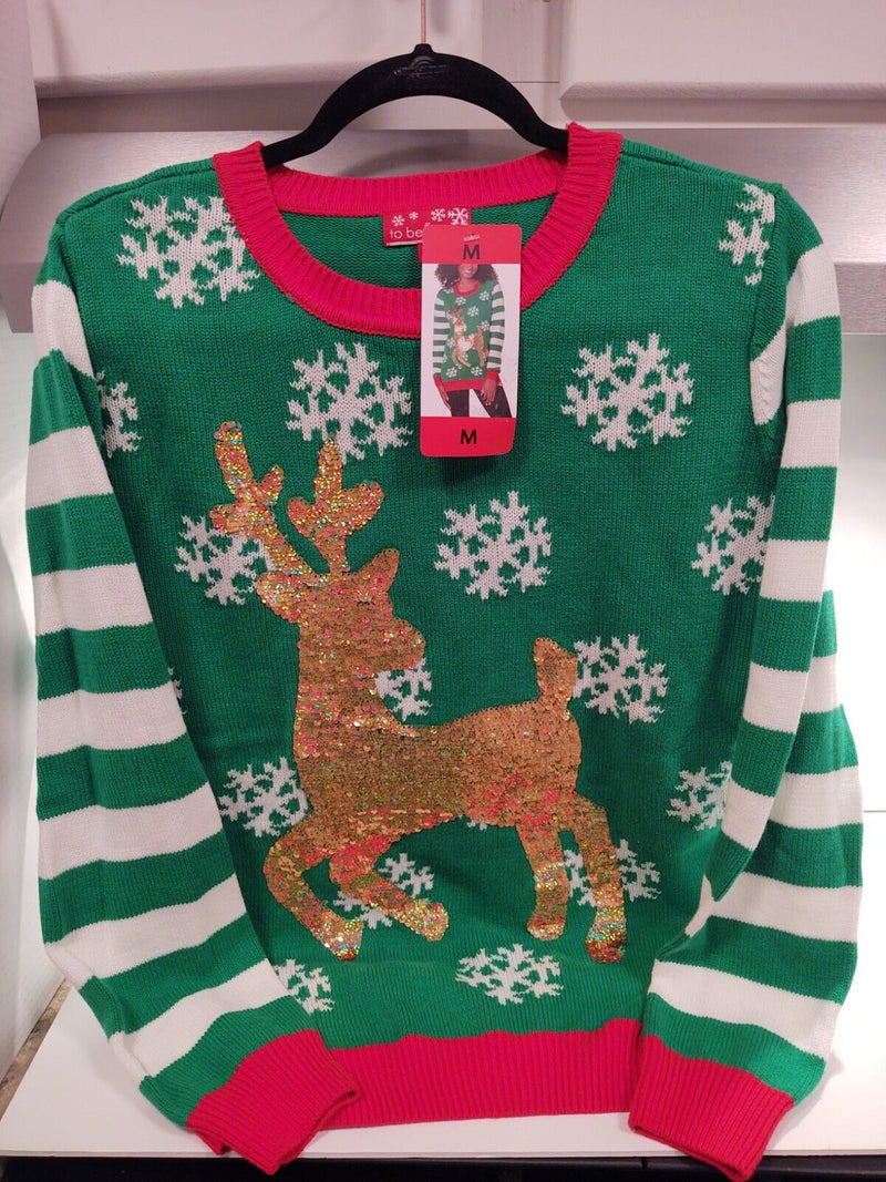 To Be Jolly Women's Christmas Sweater Reindeer Green