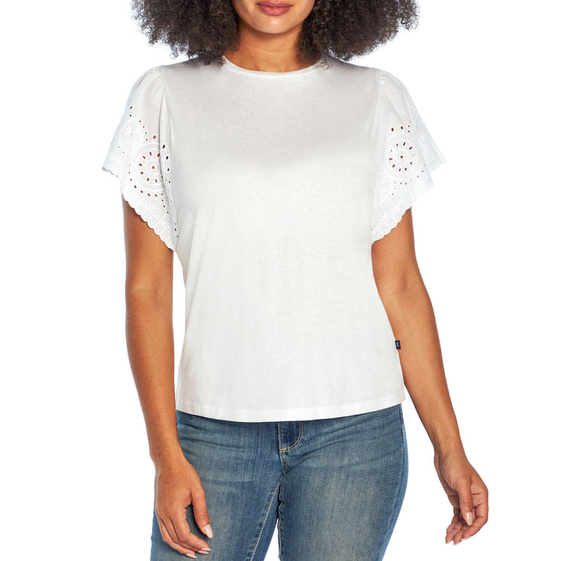 GAP Women's  Eyelet Flutter Short Sleeve Scoop Neck