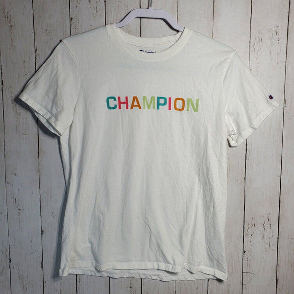 Champion Womens Athletic White Graphic Crew Neck Tee Shirt