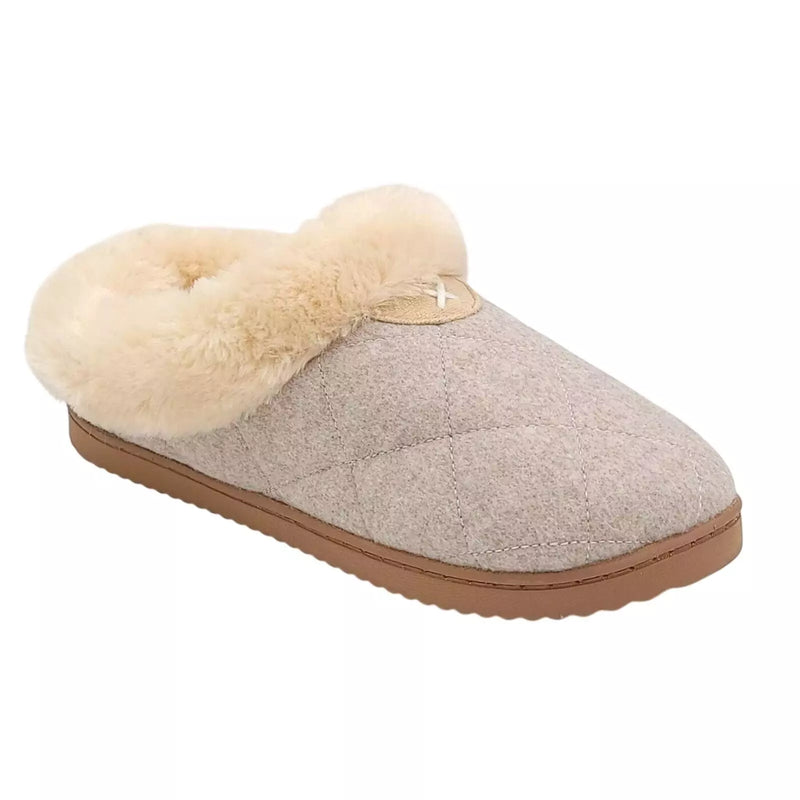 Dearfoams Women's Memory Foam Quilted Scuff Slippers Oatmeal Heather