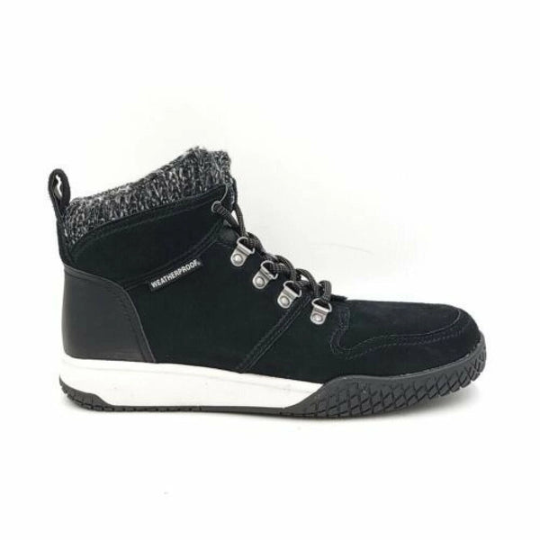 Weatherproof Women's Ruby Suede Leather Sneaker Boots with Knit Collar, Black