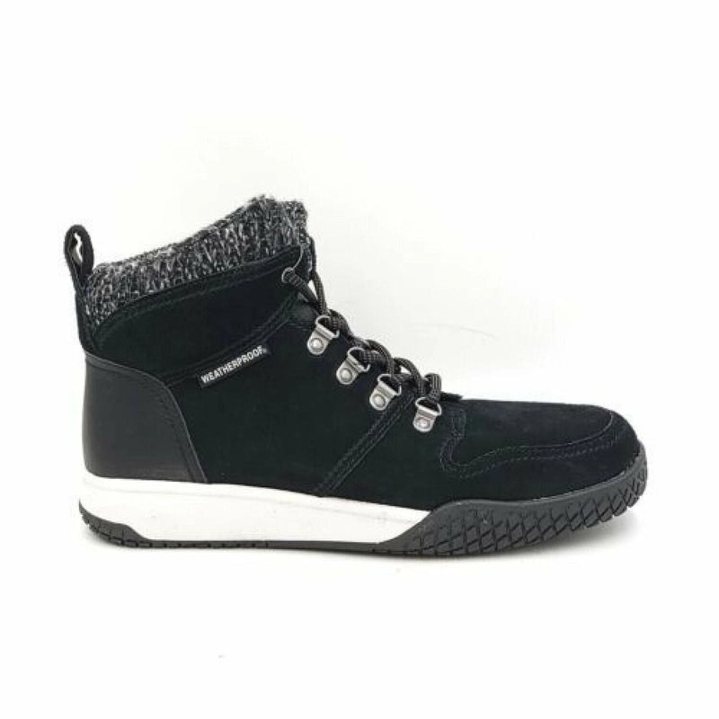 Weatherproof Women's Ruby Suede Leather Sneaker Boots with Knit Collar, Black