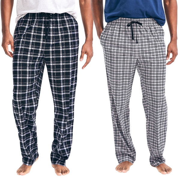 Nautica Men's Fleece Lounge Pajama Pants 2-Piece, Black/Gray Plaid,