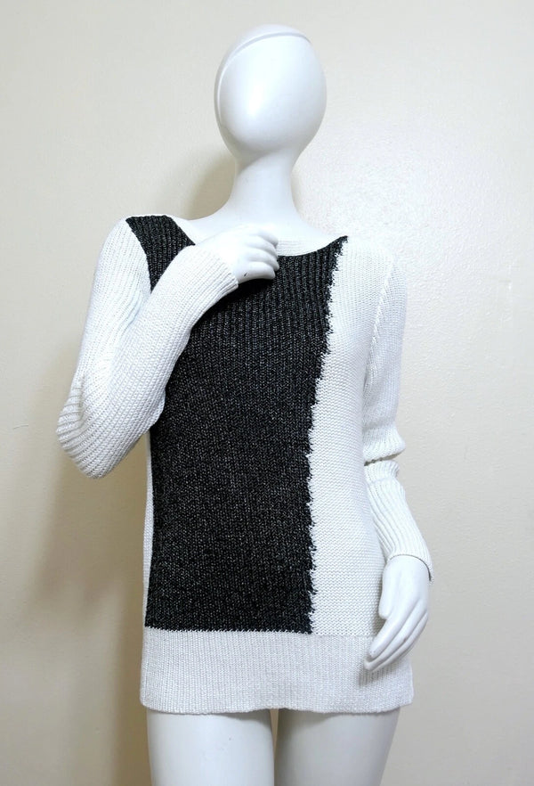 Calvin Klein Women Round Neck Long Sleeves Pullover -Cream/Black