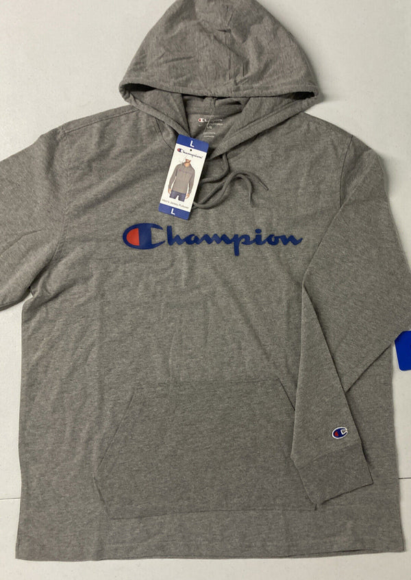Champion Mens Middleweight Jersey Hoodie Pullover LARGE Script Logo GRAY Graphic