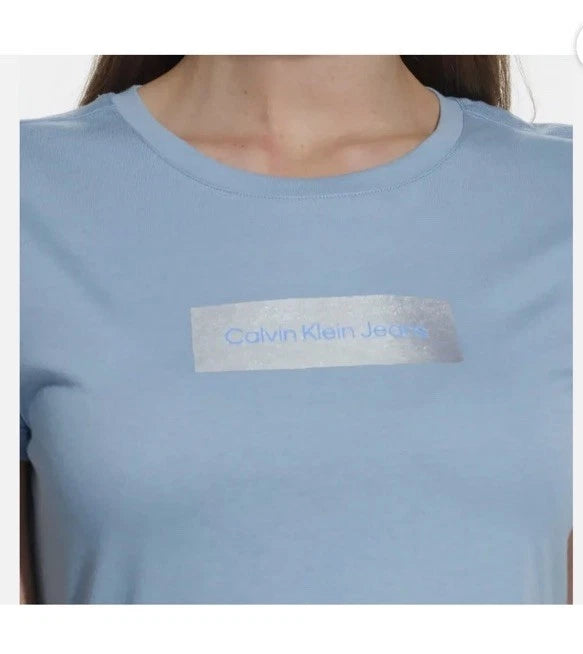 Women T-shirt Crew Neck Blue Calvin Klein Jeans Logo Tee M Ladies' NWT