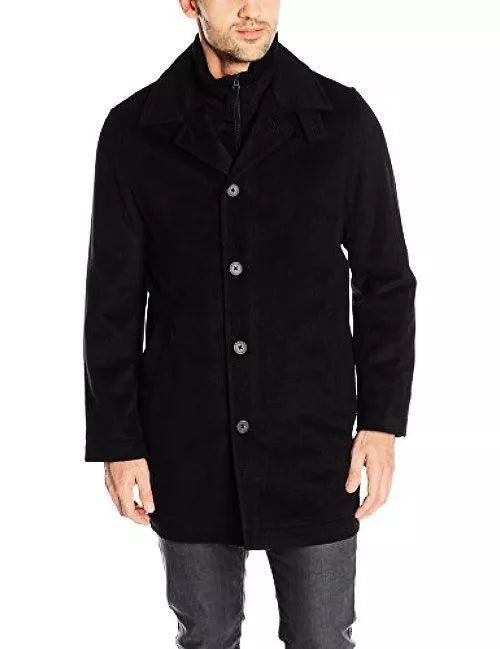 Nautica Men's Wool-Blend Topcoat W/ Knit-Collar Insert