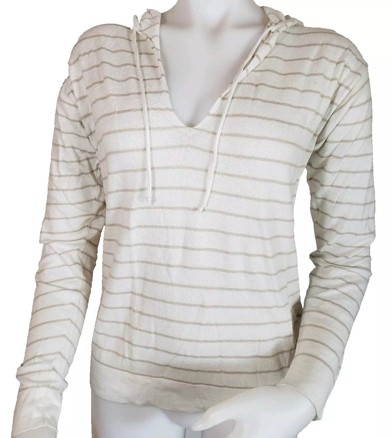 CALVIN KLEIN Performance Drawstring Tie Striped Hooded Shirt Women's