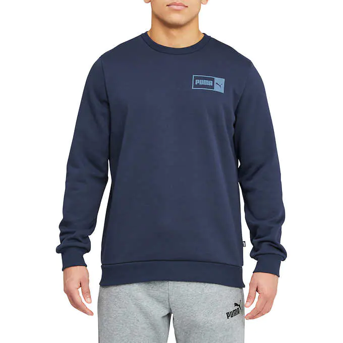 Puma Men's Crew Neck Fleece Pullover Logo Sweatshirt Navy