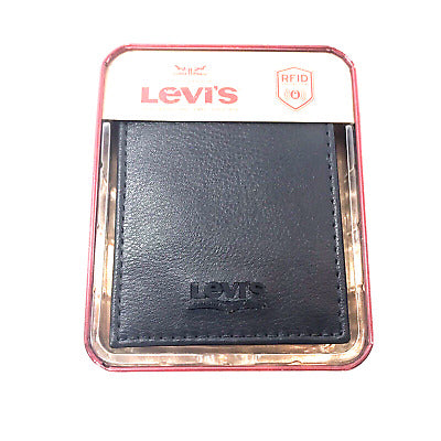 Levi's Men's RFID-Blocking Coated Leather Bifold Original Rivet Wallet-Black