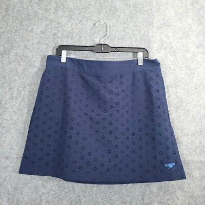 Speedo Women Solid Blue SkIrt UPF+ 50 Protection Elastic Waist Perforated