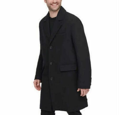 ANDREW MARC NEW YORK Men's Wool Blend 3/4 Trench Overcoat, BLACK NWT