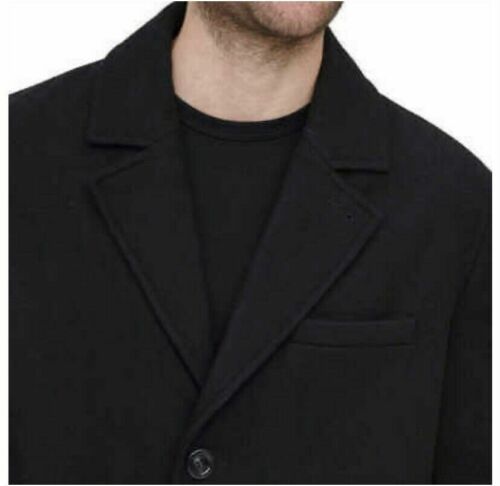 ANDREW MARC NEW YORK Men's Wool Blend 3/4 Trench Overcoat, BLACK NWT