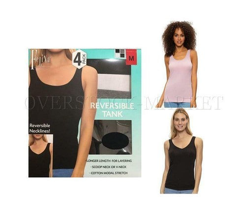 FELINA Women's 4 Pack Tank Tops Size Large L Longer Length Reversible NIB