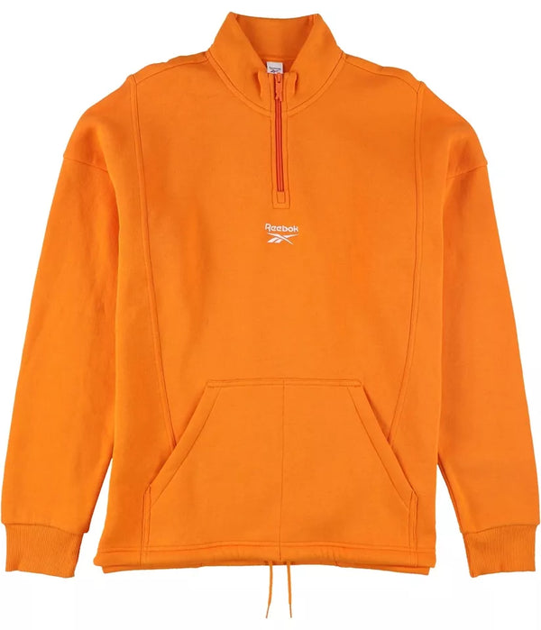 Reebok Mens Quarter Zip Drawcord Hem Sweatshirt, Orange,