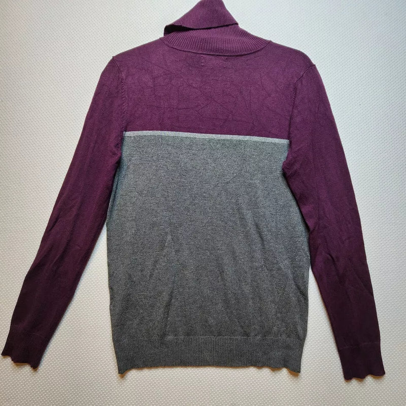 Calvin Klein Womens Turtleneck Sweater Grey Purple Colorblock Soft Logo