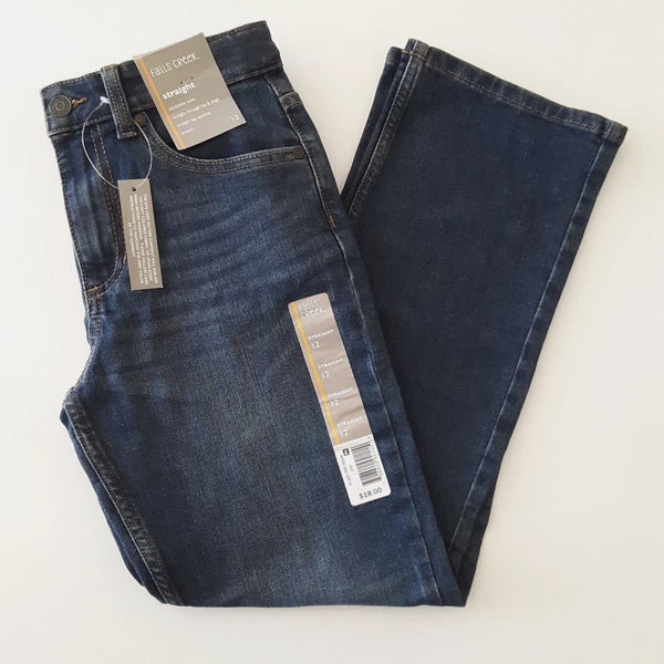 Falls Creek Boys Straight Leg Jeans Adjustable Waist Blue Denim