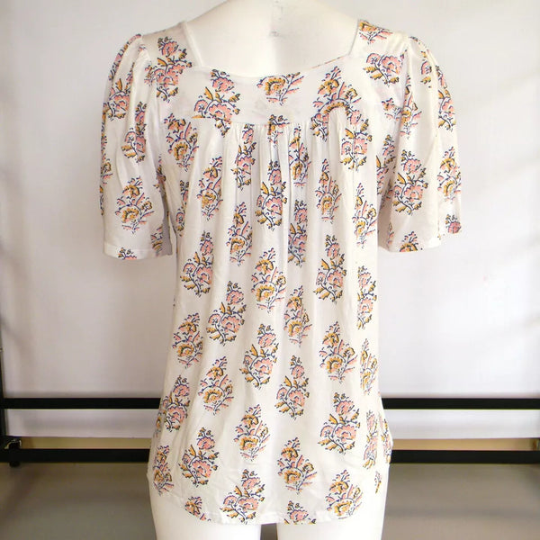 Lucky BRAND Cotton Stretch Square Neck Shirt Top Blouse Cream White