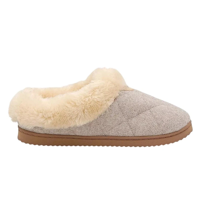 Dearfoams Women's Memory Foam Quilted Scuff Slippers Oatmeal Heather