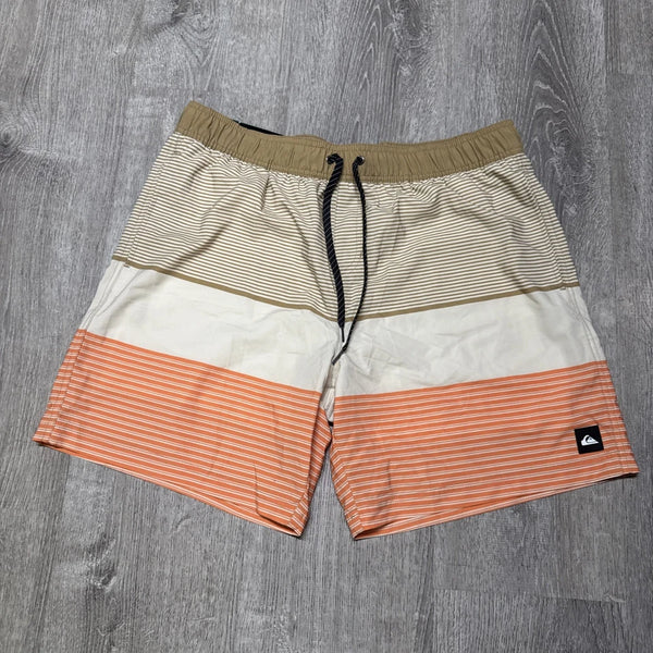Quicksilver swim trunks peach and beige stripe men’s