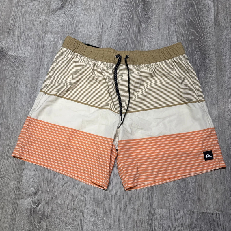 Quicksilver swim trunks peach and beige stripe men’s