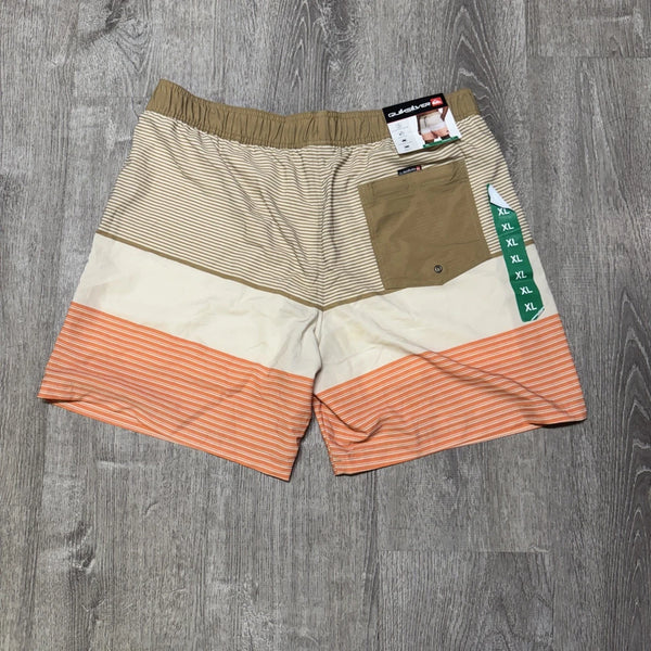 Quicksilver swim trunks peach and beige stripe men’s