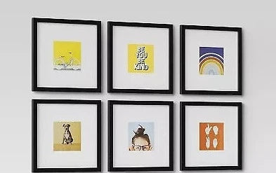 Set of 6 Gallery Frame Set 10" x 10" Matted to 5" x 5" Black - Room Essentials