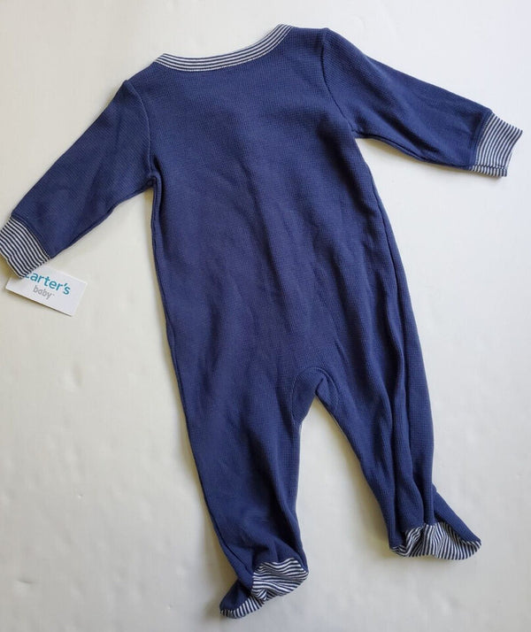 Carter's One Piece Footed Blue White Bear Snap Up Long Sleeve