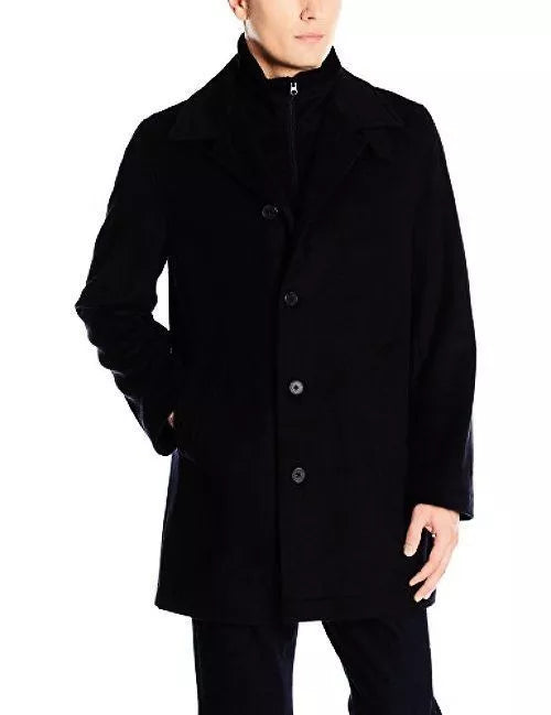 Nautica Men's Wool-Blend Topcoat W/ Knit-Collar Insert