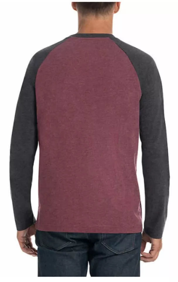 Hurley Men's Long Sleeve Raglan Baseball Tee T-Shirt - Maroon Gray LARGE NWT